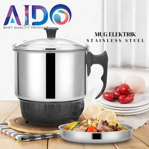 Q2 ORIGINAL Mug Listrik SERBAGUNA 15cm Teko Listrik Dispenser Pemanas Electric Heating Cup Kabel Stainless Steel 430W 220V