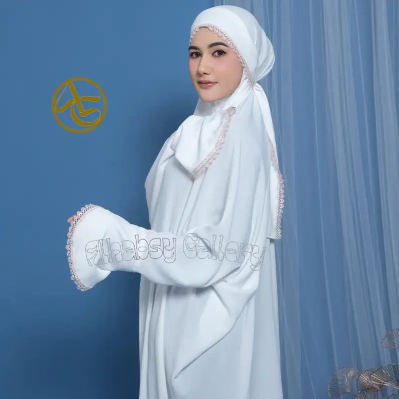 Mukena Terusan Dewasa Dubai Penutup Dagu Crinkle Airflow Premium Mewah Renda Motif 6