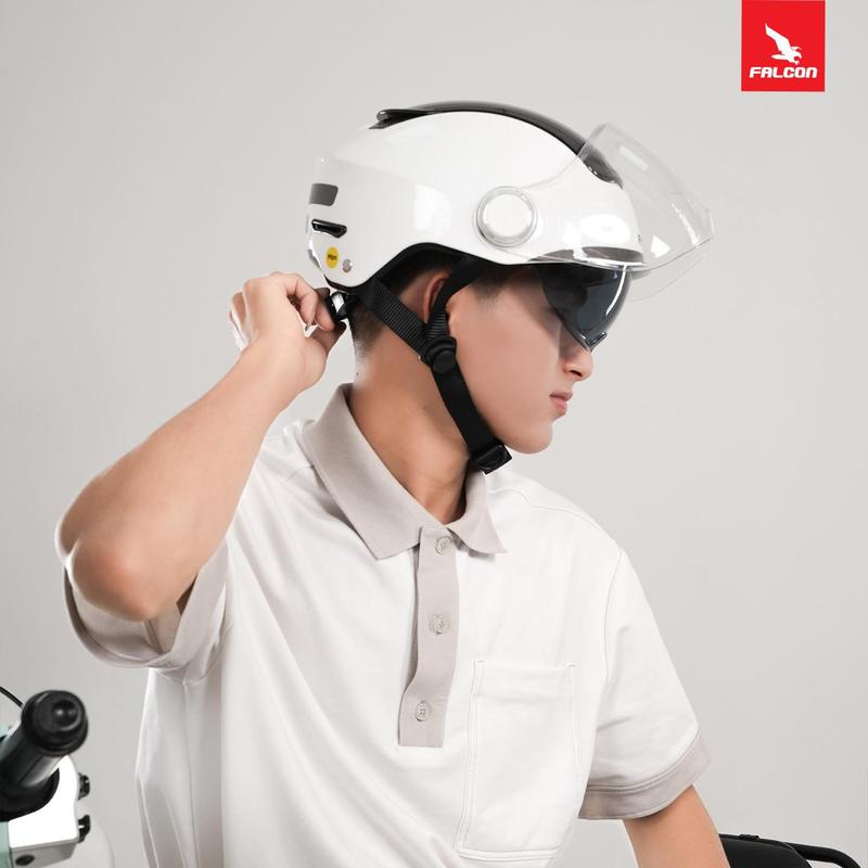 Nón Bảo Hiểm Falcon F14 Màu Trắng Bóng Tích Hợp 2 Kính Tiện Lợi - Mũ Bảo Hiểm Chính Hãng Công nghệ Mips