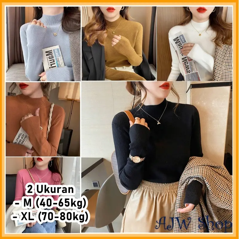 AJW [TC] Atasan Rajut Turtleneck Wanita Lengan Panjang | Iner Rajut Turtleneck Knit | Baju Dalaman Turtleneck 0