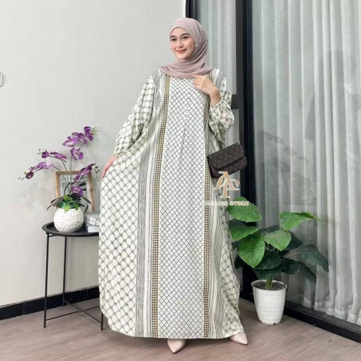 Kaftan Motif Khadijah Ld 180 cm Kaftan Panjang Muslim Wanita Nyaman