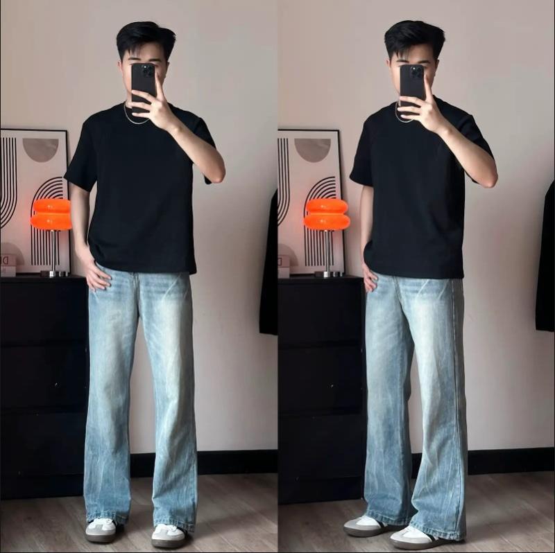DOMAN X HÀO M73-Quần Jean Ống Rộng Unisex Wash Loang Vintage Cá Tính, Form Loe Nhẹ Thời Trang Douyin Y2K, Jean Nam Nữ Dáng Rộng Dễ Phối Đồ