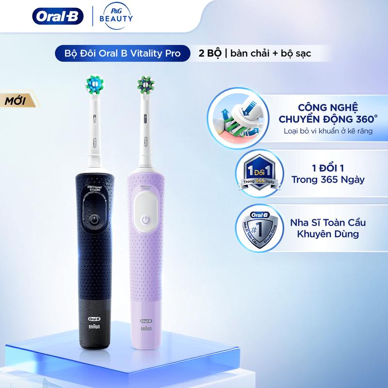 2 Bàn Chải Điện ORAL-B VITALITY Pro 3 CHẾ ĐỘ giúp làm Sạch Sâu Từng Kẽ Răng