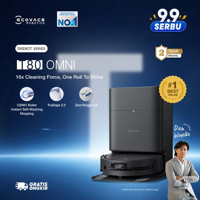 Gambar [Trusted Worldwide] Ecovacs DEEBOT T80 OMNI Robot Vacuum Cleaner Sapu Vacum Pel Vakum Mop - T80 Omni Black dari Ecovacs Indonesia Kota Tangerang Tokopedia