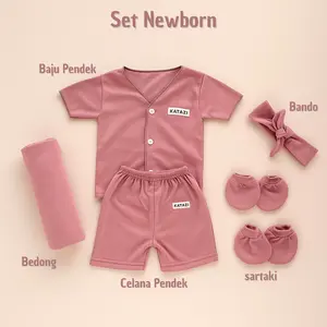 Parsel Bayi Baru Lahir Perempuan - Baju Celana Bedong Bandana Sartaki Polos - Katun Cewek
