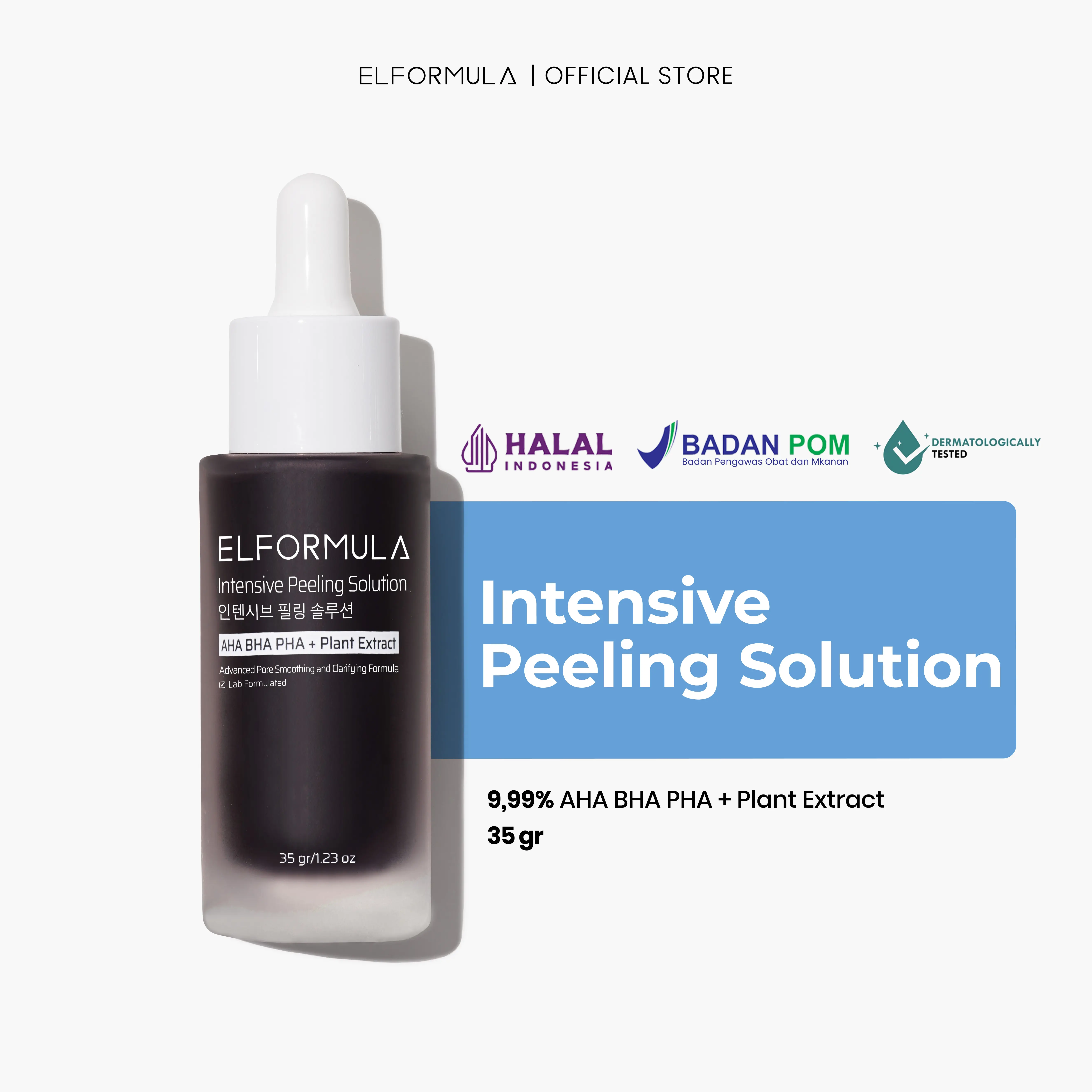 ELFORMULA Intensive Peeling Solution - Serum Exfoliating Dark Spot Eksfoliasi Wajah Berminyak Mencerahkan Kusam dan Mengangkat Sel Kulit Mati dan  Kotoran