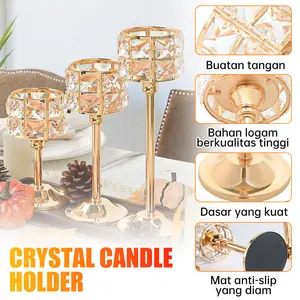 【Beli satu gratis dua】Tempat lilin logam, tempat lilin, hiasan tengah meja kopi kristal, tempat lilin, dekorasi rumah pernikahan dan Natal