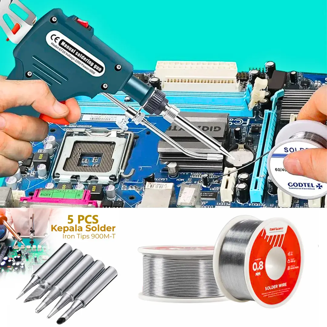 ORI Taffware Solder Listrik + timah set Mata 5 pcs lengkap 60 Watt GT10