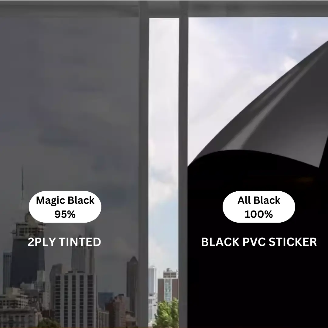 [HARGA BORONG] Tinted Hitam 95% Blackout Black Sticker Tinted Privacy Tahan Panas Luar Tak Nampak Dalam 100% Block View Black PVC Sticker Ada Glue Tinted Rumah Sliding Door Office Kilang Tingkap Siap Potong Custom Size