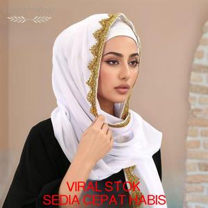 Hijab Panjang Chiffon Emas Tepi Mahkota Lembut Sejuk Moden Viral Sulaman Klasik Berat Selendang Melayu Pashmina Selendang Organza Bunga Songket Bawal Voile Lengkung Ruffle Bermanik-manik Bahan Kapas Bercetak Ibu & Kanak-kanak Itali Premium Selendang Pelan