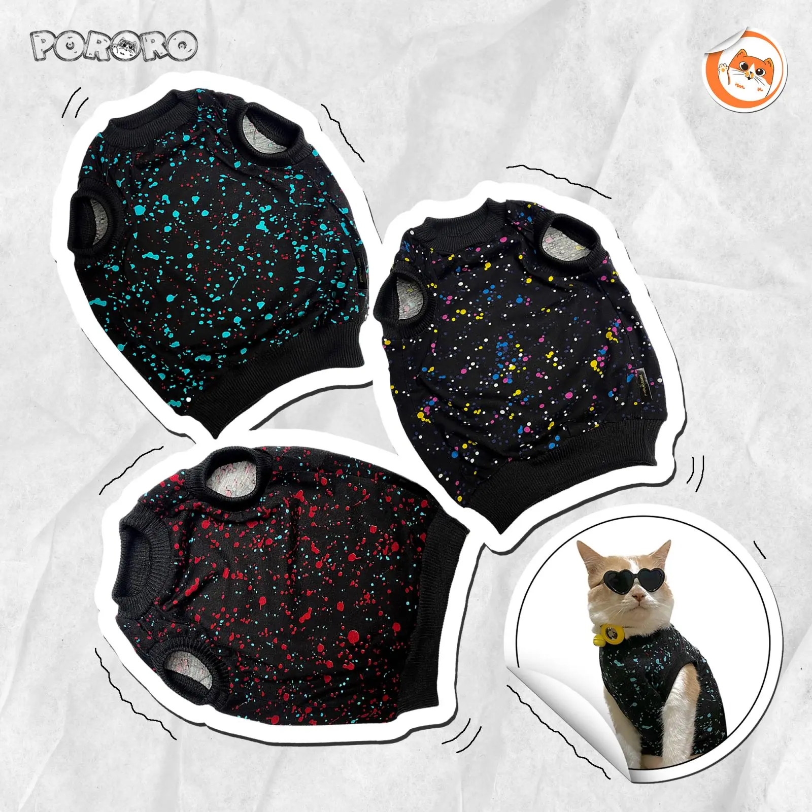 Pororo - Baju Kucing Motif Marble Paint Bahan Catun Combed 30's Printing