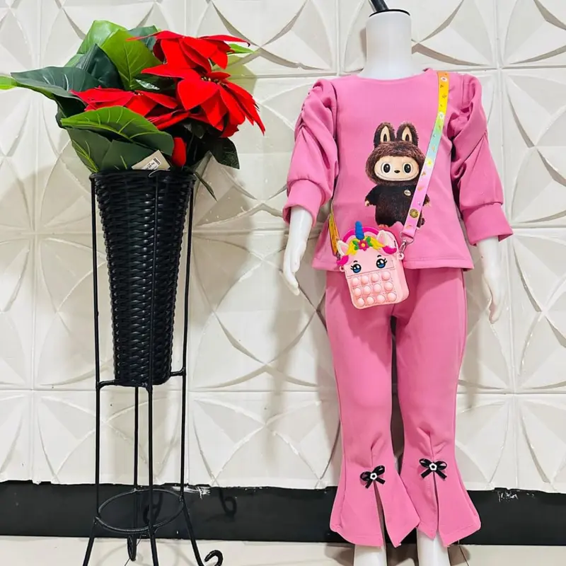 PAKET BUNDLE 3PCS setelan anak perempuan Labubu hit kekinian viral tik tok usia 1-8 tahun Polos Lengan panjang Bayi Katun Parsel 4