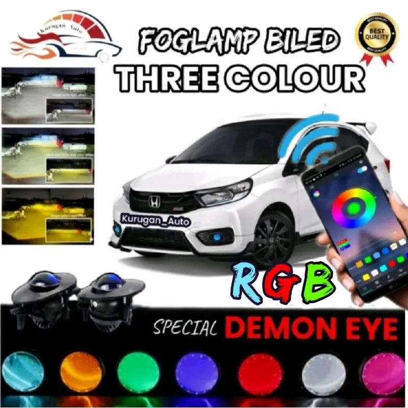 FOGLAMP BILED OVAL DEMON DEVIL RGB HONDA BRIO MOBILIO HRV LAMPU VARIASI KABUT 3 WARNA KUNING SUPER TERANG