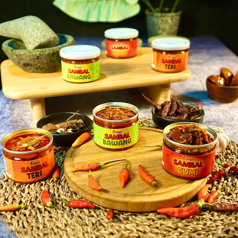 Booga Food - Paket Hemat komplit Sambal Pedes 3 Pcs Bawang Cumi Teri senggol dong Sambel Kemasan 0