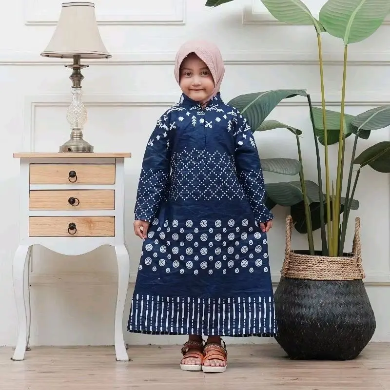 Baju Batik Couple Pasangan Keluarga Lebaran 2025 Motif Jaring Navy Matt Katun Premium 4