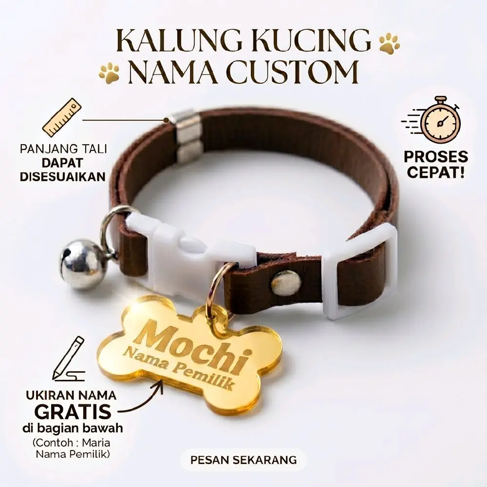 Kalung Kucing Custom Nama Akrilik Premium Gratis Lonceng 12mm Anti Karat