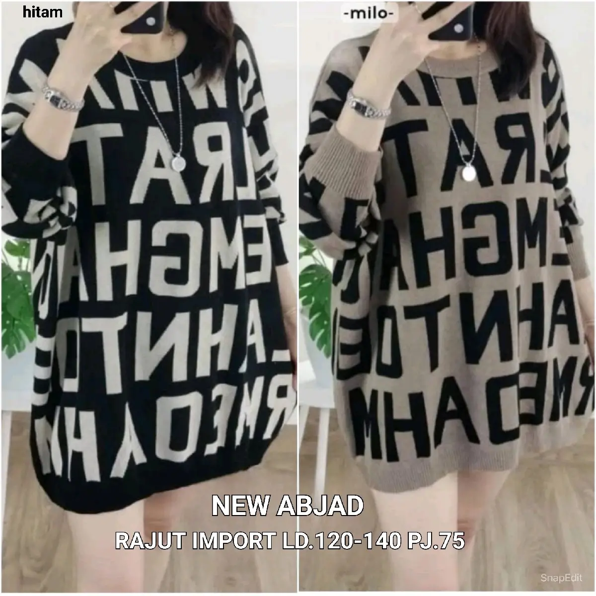 blouse rajut import motif abjad/rajut huruf Nyaman Knitwear Oversize Atasan Wanita