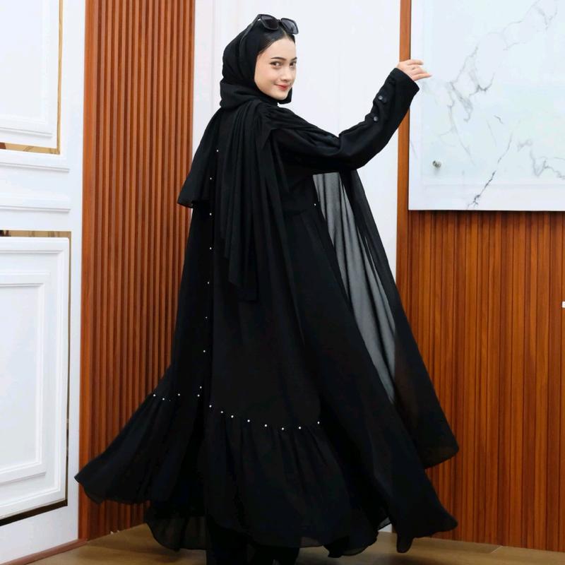 Anum Premium Series Shafira Set Abaya Matt.Ceruty Armany Cocok untuk Kondangan dan Syar'i - Muslim Gamis Lembut Mewah Outer Mutiara 8