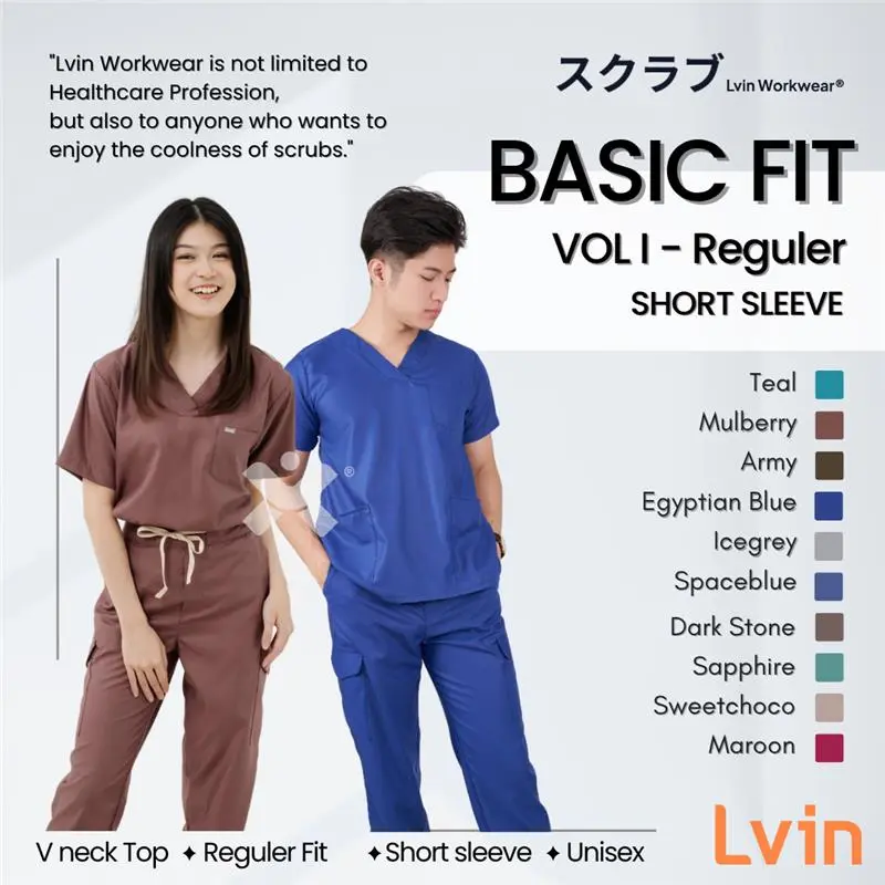 [ Lvin ] Vol I - BAJU SCRUB MEDICAL SCRUB SUIT DOCTOR'S SCRUB FOR MAN & WOMEN / Set Baju Celana Jaga OKA OK Perawat/Reguler Fit/Bright Series / Dokter Lengan Pendek [Export] 0