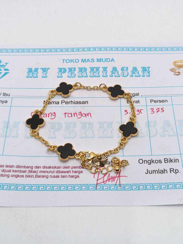 GELANG TANGAN EMAS MUDA MOTIF BUNGA CLOVER 3,5gr ada surat dari toko