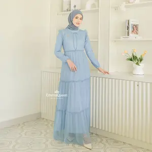 Emmaqueen - Dress Shea gamis 2026 trend terbaru mewah Baju Dewasa Sarimbit Kondangan XS/XXL Katun Tule Variasi Mutiara XS/XXL Wudhu Busui Friendly