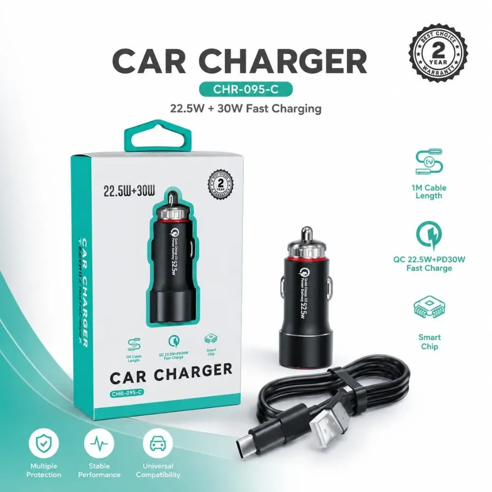 CHR-095-C Car Charger Mobil PD 20W + QC 3.0 Fast Charging 3.1A Type C