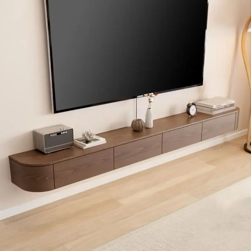 FurnitureMoza76 Rak TV Meja TV Gantung Melengkung Minimalis 2-4 Laci Bahan Multiplek & Plywood Grade A Desain Kekinian Modern P 80-240cm x L 30 x T 20cm Cocok untuk TV Lebar
