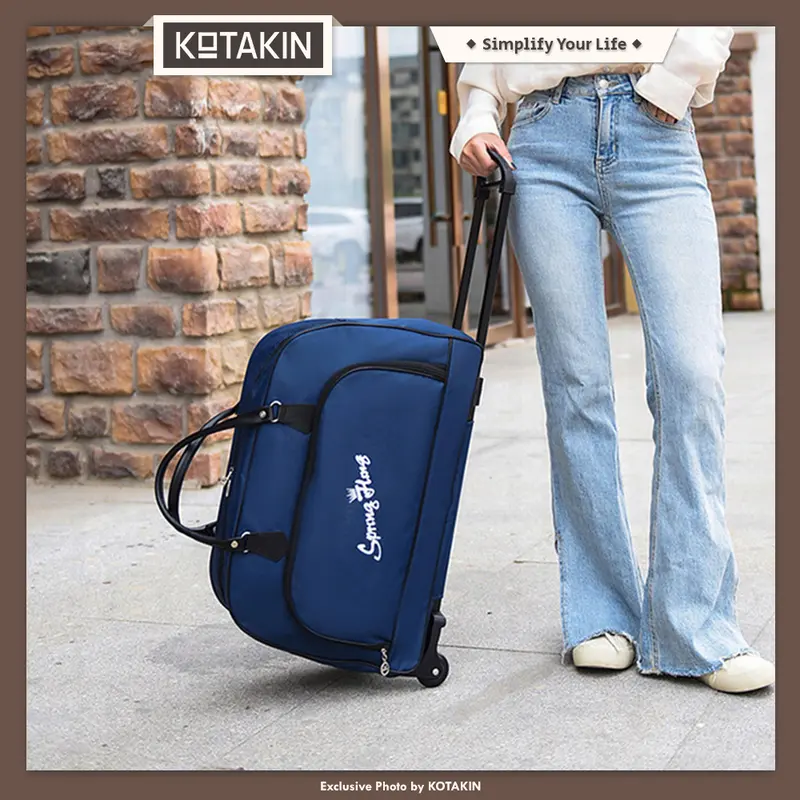 KOTAKIN Tas Travel Troli Trolley Bag Kabin Pakaian Duffel Roda Besar Foldable Lipat Portable 4