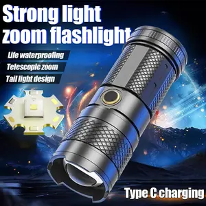Senter LED Super Terang 2025 Rechargeable Waterproof Zoomable Bisa Jadi Powerbank Cocok untuk Outdoor & Darurat Type C Charging