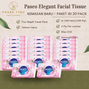 (SPESIAL LIVE) PAKET 20 Pack Tissue Facial Paseo Elegant 108 Helai / 3 Helai Per Lembar / Tisu Wajah Kemasan Travelling Halus Lembut