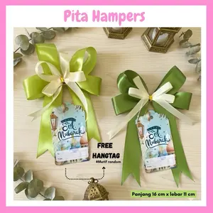 Pita Hampers Lebaran / Pita Selamat Idul Fitri / Pita Eid Mubarak / Pita dan Hang Tag Ucapan / Pita Hampers Satin untuk Parcel