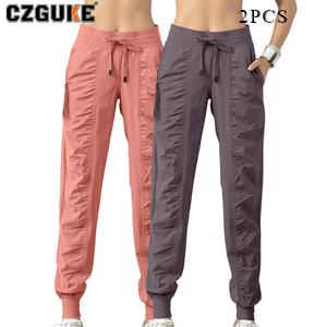 CZGUKE conjunto deportivo de dos pzas para mujer: pantalón y top, ligero, de secado rápido, transpirable, con pliegues, corte holgado y entallado, estilo casual, largo hasta el tobillo, para correr y fitness