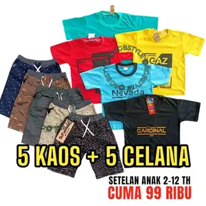 Paket Setelan Anak Baju Celana Pendek 100 ribu dapat 10 pcs kaos celana anak Terlaris termurah Fashion