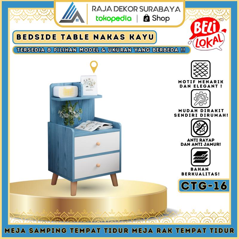 Product Introduction of RajaDekor - Bedside Table Meja Nakas Kayu Meja Penyimpanan Sisi Ranjang Tempat Tidur Tempat Penyimpanan Sisi Kasur Furniture Lemari Sisi Ranjang Bisa Cod Seluruh Indonesia 1
