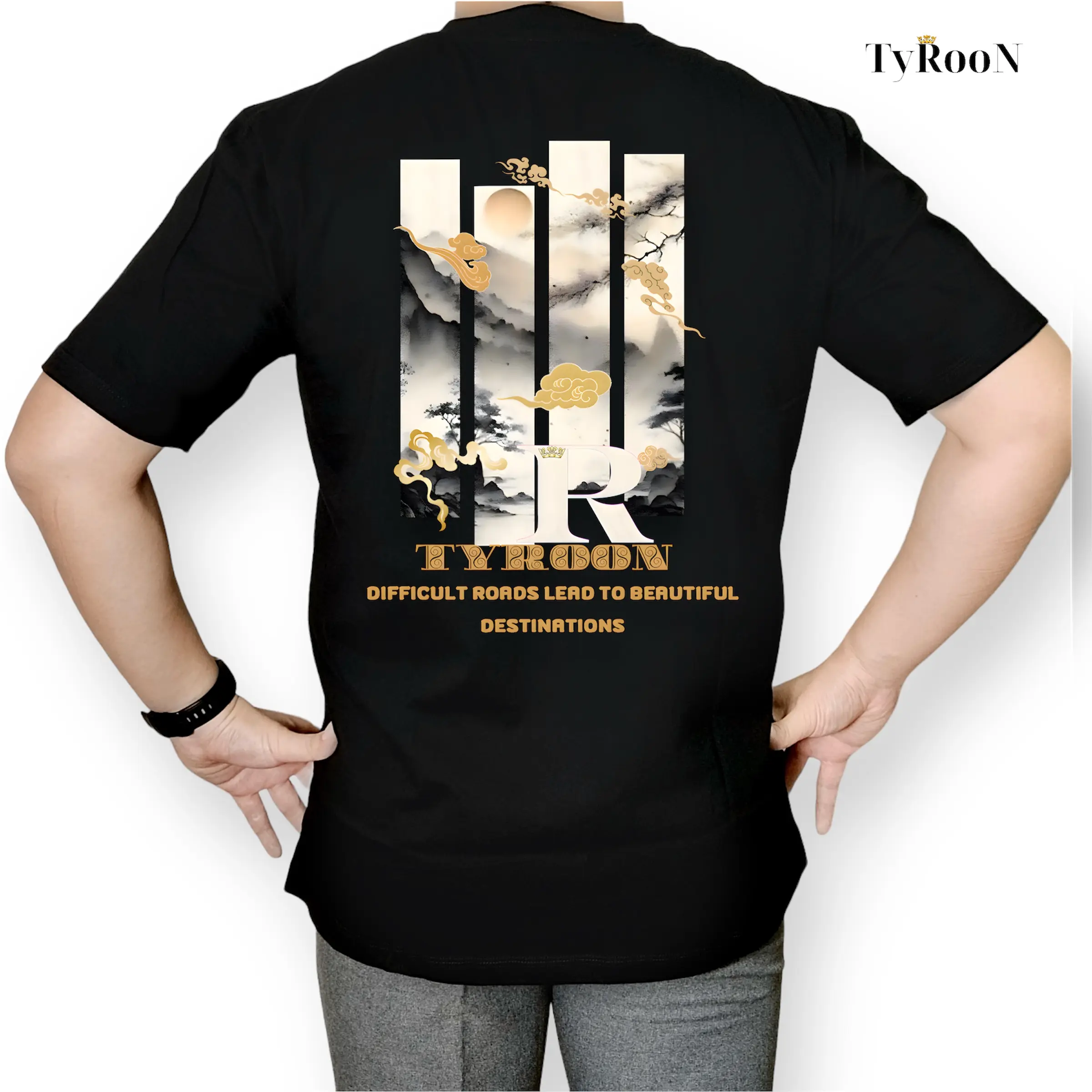 TyRooN T Shirt Destination Hitam / Kaos Pria / Kaos Lengan Pendek Katun Combed Tebal Nyaman