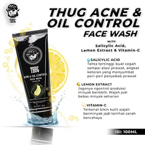 Thug Face Wash Acne & Oil Control with Salicylic Acid, Vitamin C & Lemon Extract 1/2 Pcs Membersihkan dan Mengurangi Minyak Berlebih & Jerawat di Wajah Sabun Cuci Muka Bebas Minyak dan Jerawat Facial Foam Oily Skin Anti Minyak Berlebih