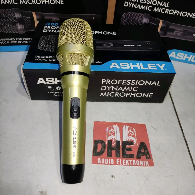 Mic Dynamic Kabel Ashley i200 i 200 Original Mik Vokal Kabel i-200 Ashley Microphone Wire Cable ASLI ORI Ashley Suara Detail Jernih WARNA Gold / Krem Body Mic Besi High Quality 3