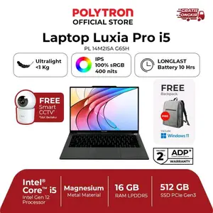 Polytron Laptop Luxia Pro i5 PL 14M215A G65H Ultralight 1 Kg IPS 100% sRGB 400 nits 16 GB RAM 512 GB SSD Intel Core i5 Windows 11 Gratis Smart CCTV