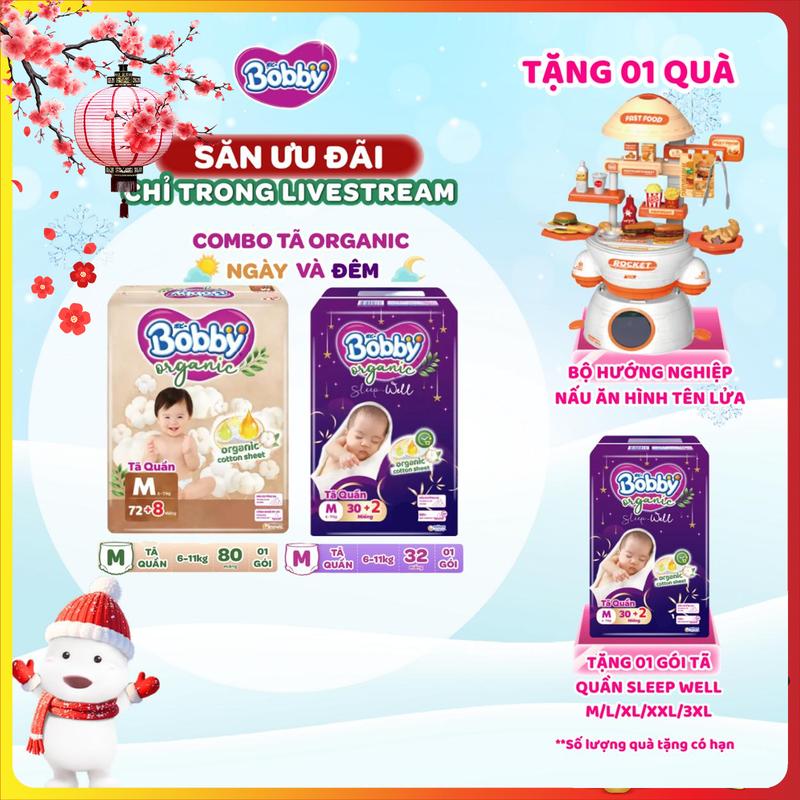 KOL COMBO ORGANIC-TẶNG: TQ ĐÊM ĐỒ CHƠI HƯỚNG NGHIỆP Tã Bỉm quần Bobby Organic Ngày và Đêm size M L XL XXL XXXL cho bé từ 6kg-35kg CỘNG MIẾNG NGẪU NHIÊN