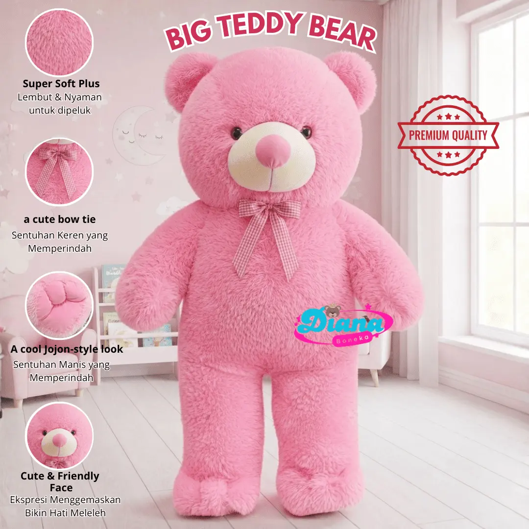 Diana Boneka Beruang Teddy Bear Pita XL 70 cm Bahan RASFUR Lembut & Aman Dicuci Boneka Murah - Plastik