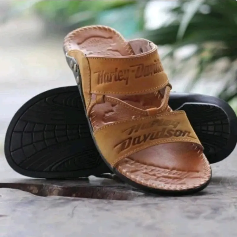 Sandal kulit pria Harley Davidson / Sandal Kulit Sapi Asli Berkualitas Karet
