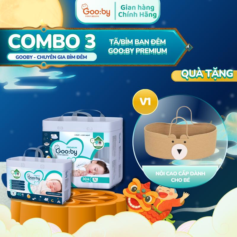 [Combo 3] Tã/Bỉm Ban Đêm Gooby Premium - Chuyên gia bỉm đêm, chống trào đến 12h size M/L/XL/XXL cho bé từ 6kg - 35kg + TẶNG QUÀ