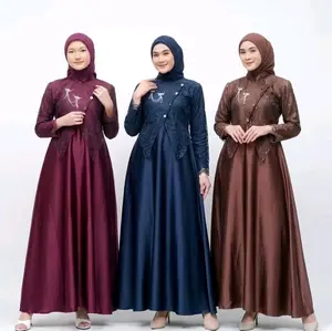 SAHARA Gamis Lebaran 2026 Dress Janggan Busui Friendly Gaun Pesta Valvet Mix Brukat Premium Mewah Elegan dengan Payet Mutiara dan Kancing Aktif