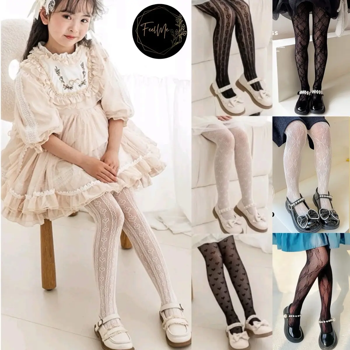 Feelme KK-297 Stocking jaring anak model celana legging Pantyhose Lolita Y2K Harajuku japanese korean style cocok u/ modelling