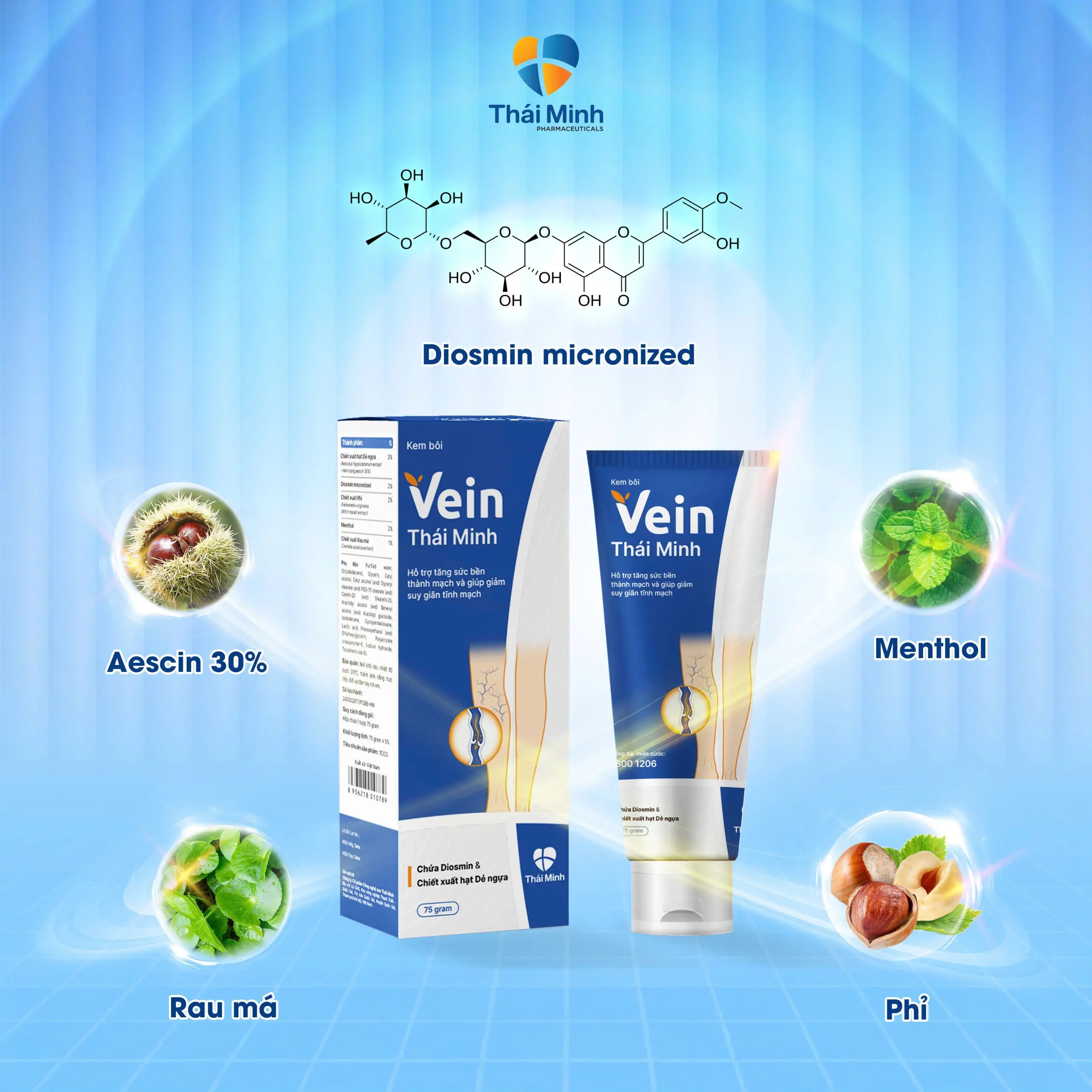 Vein Thái Minh - Hỗ trợ tăng sức bền thành mạch, dùng cho suy giãn tĩnh mạch chân và trĩ nội, trĩ ngoại