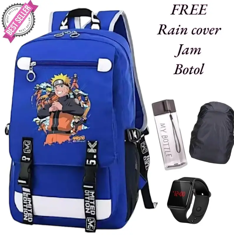 TAS SEKOLAH ANAK SD PAUD TK - RANSEL ANAK SEKOLAH NARUTO TRANSFORMAN - TAS ANAK LAKI LAKI COMBO BANYAK BONUS - BACKPACK ANAK COWOK ANIME NARUTO 2