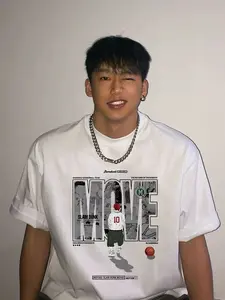 Kaos lengan pendek leher bulat hitam dan putih untuk wanita, gaya baru 2025, trendi dan populer, atasan wanita retro dan longgar.