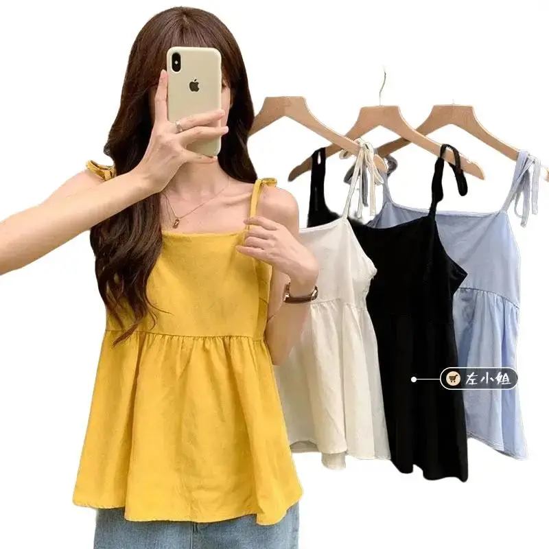[Ms Queena]35-72kg Camisole Solid Color Sleeveless Top Clothing Light Womenswear Strap