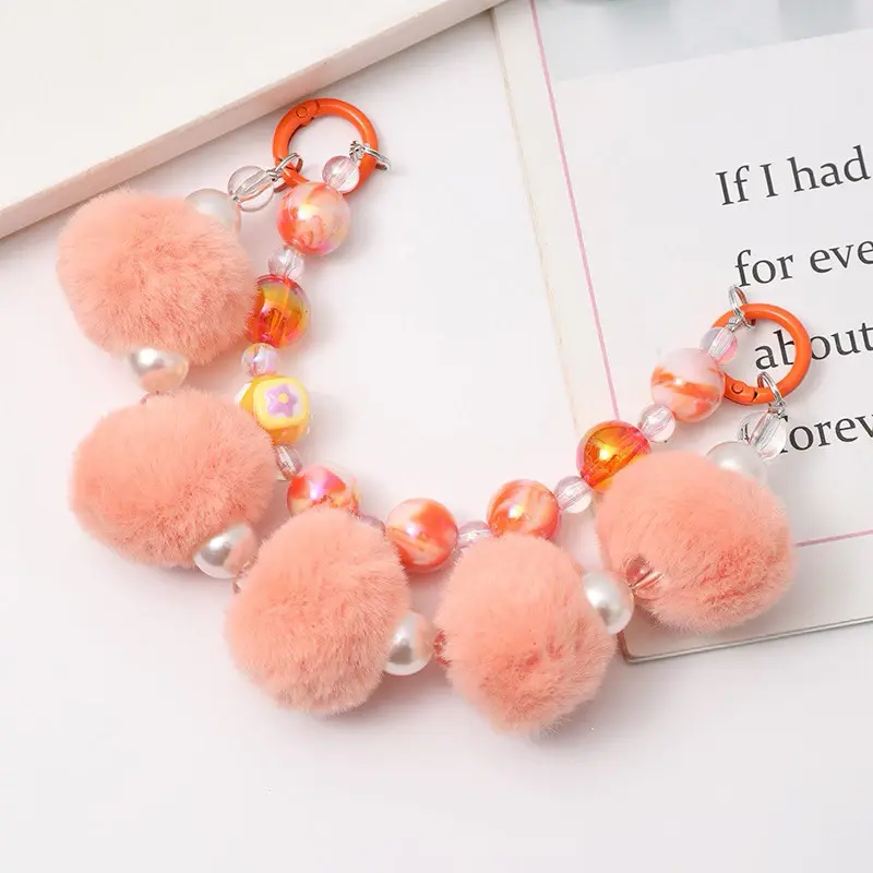 JJ08 Gantungan HP Pompom Ball Strap Phone Bag Charm Gantungan Manik Kunci dan Tas Wanita 2