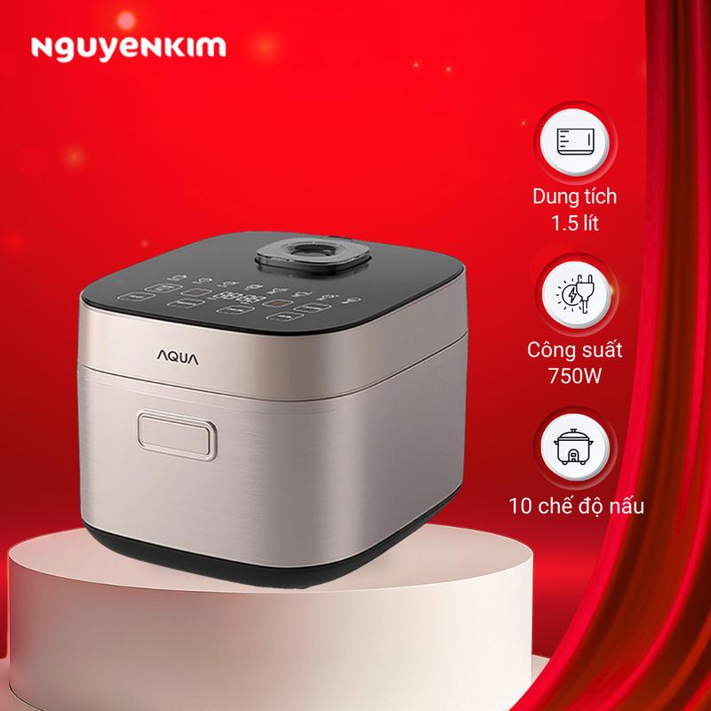 Nồi cơm điện tử Aqua 1.5 lít AQS-RBC401R(N)-VN - 10 chức năng nấu, nấu cơm nhanh chỉ 21 phút, kèm Xửng hấp